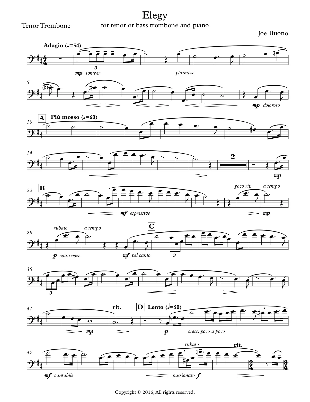 Elegy - for tenor or bass trombone and piano — Buono Music